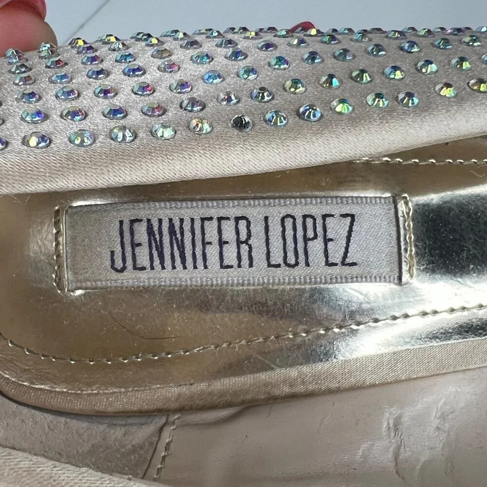 JENNIFER LOPEZ‎ Iridescent Peep Toe Blush Gems Stiletto Heels 10 - Picture 7 of 9